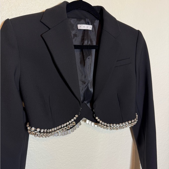 AREA drapped Black Cropped Blazer with Crystal Trim - Picture 7 of 12